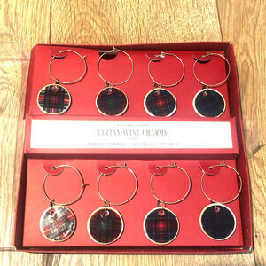 𝅺williams and Sonoma Tartan Christmas Wine Charms New Open Box